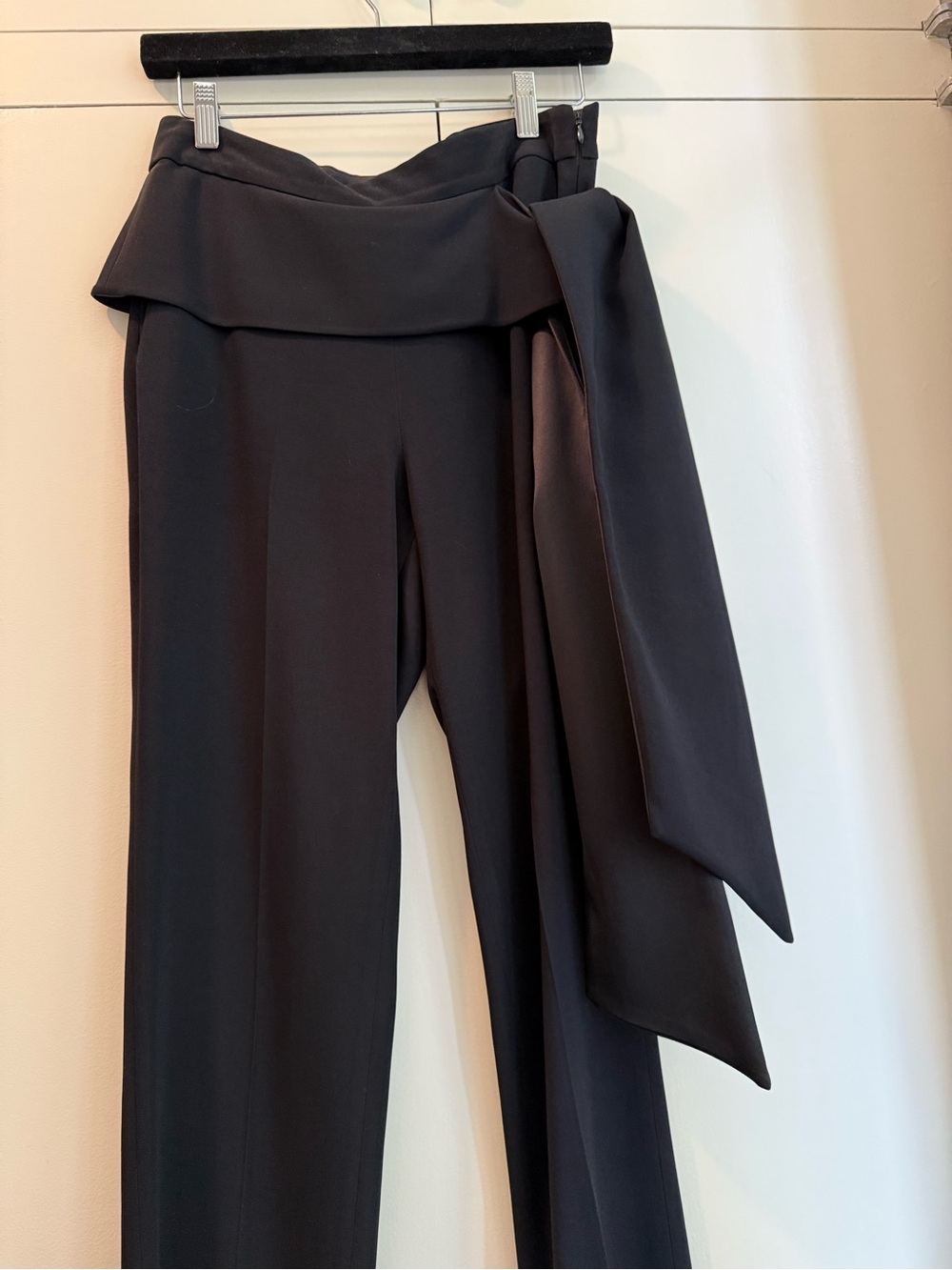 Givenchy Elegant Black Straight-Leg Pants with Draped Waist Satin Sash